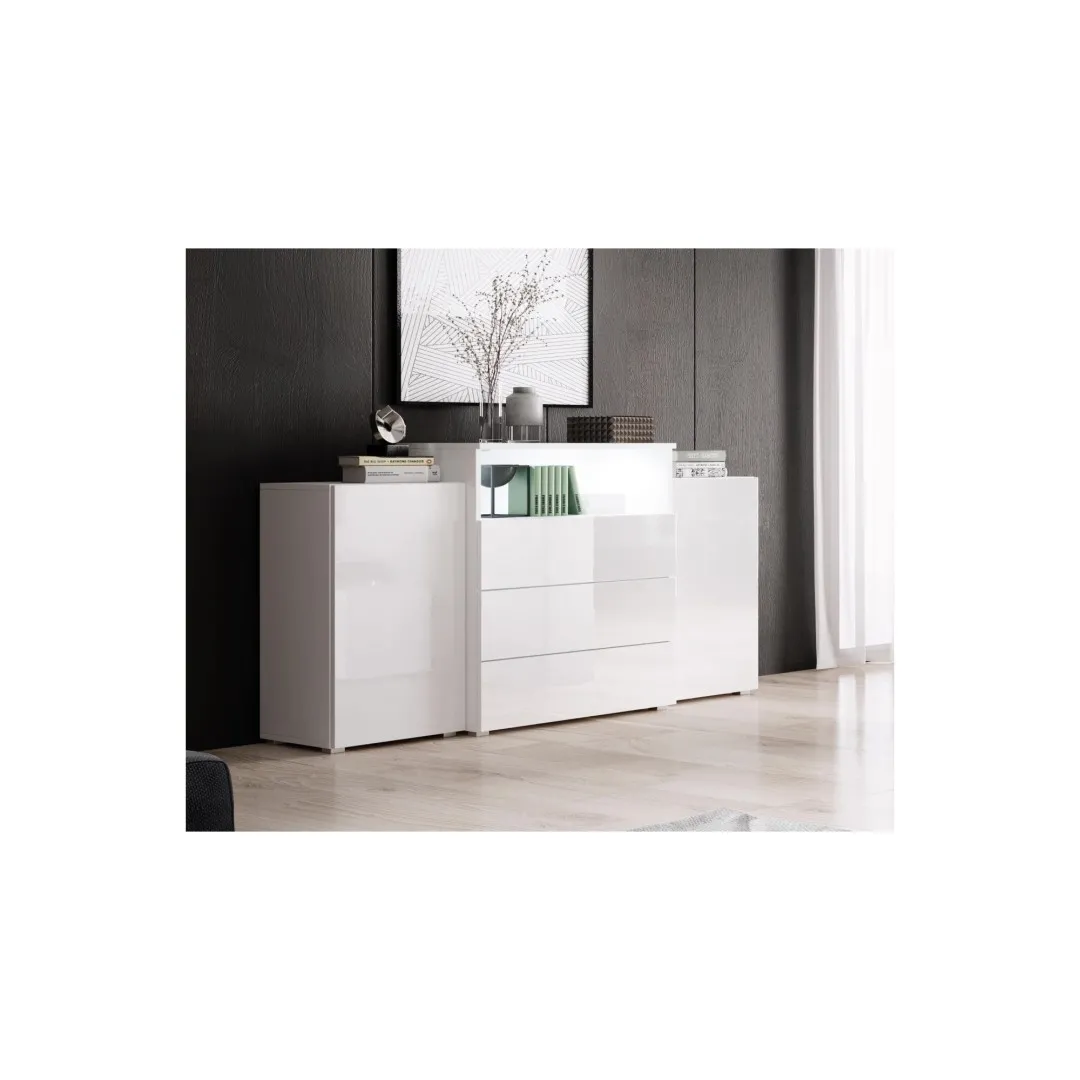 Komoda do salonu KORFU III biały/biały połysk