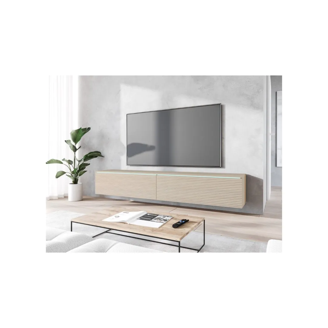 Szafka RTV DONNA 180 cm w kolorze dąb Gaja z wzorem lameli